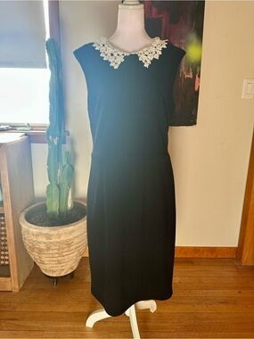 Betsey Johnson Black Midi Dress with White Lace Collar